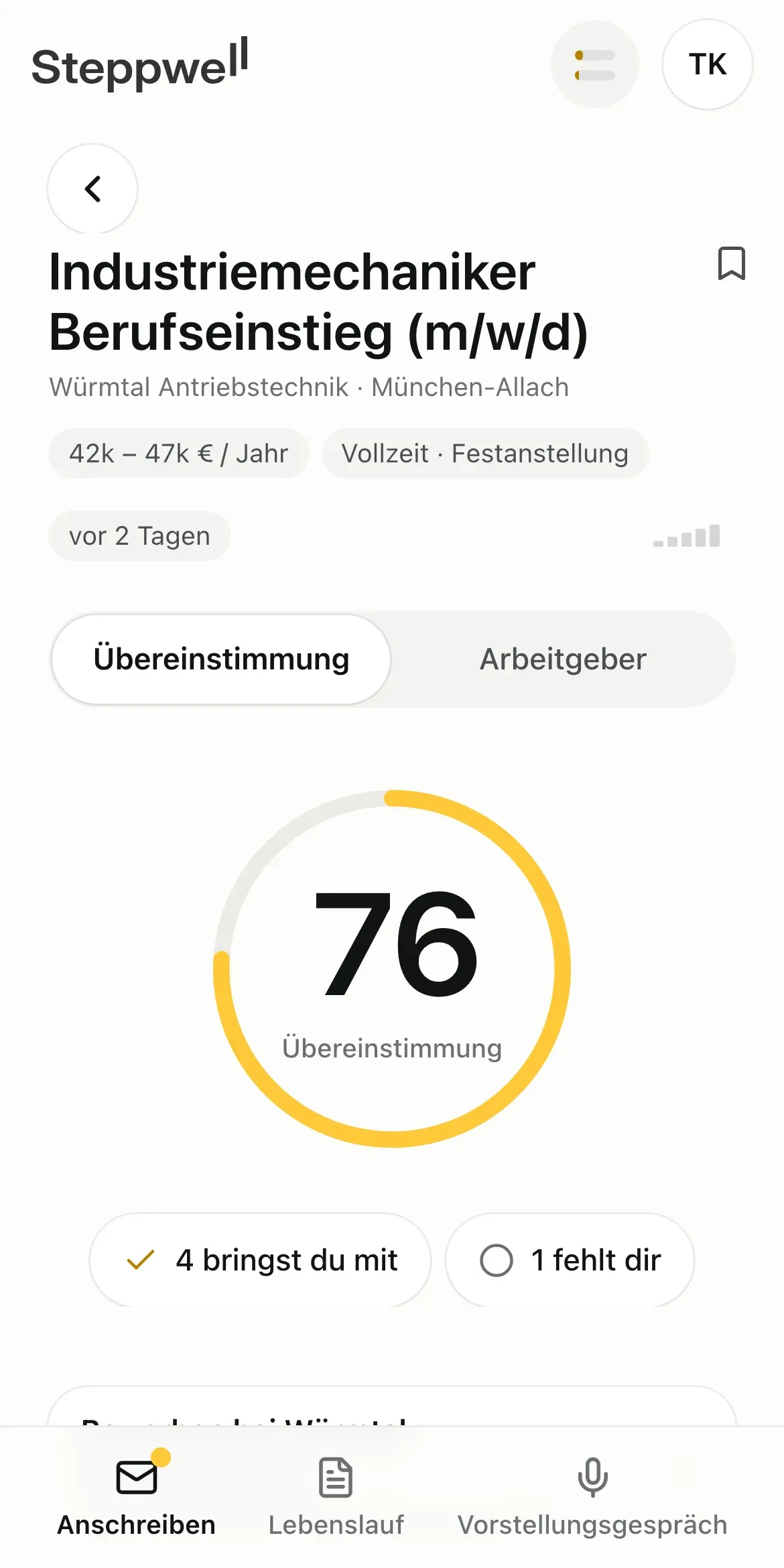 Was du für das Jobangebot mitbringst und was noch fehlt.
