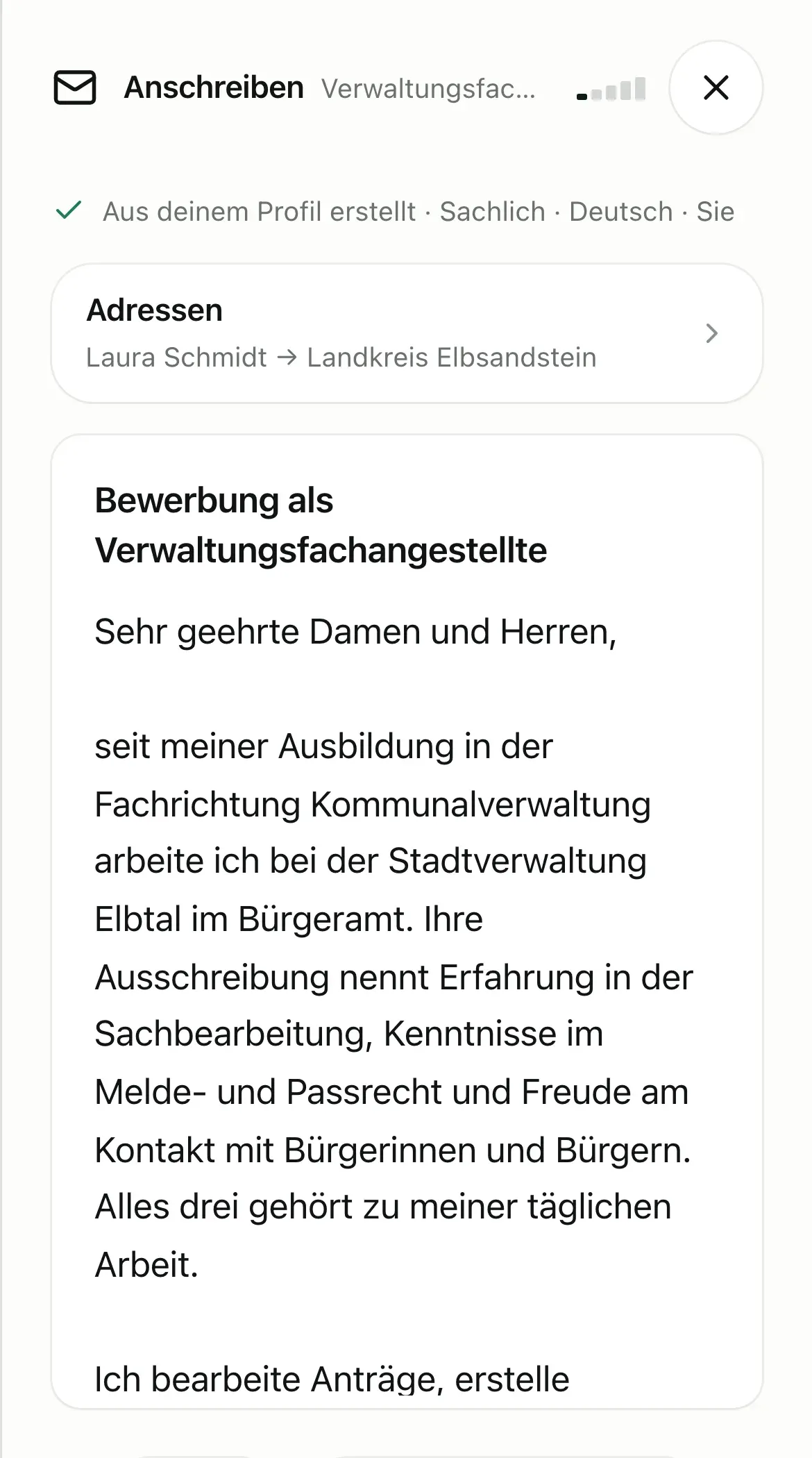Anschreiben als Verwaltungsfachangestellte zum Jobangebot.