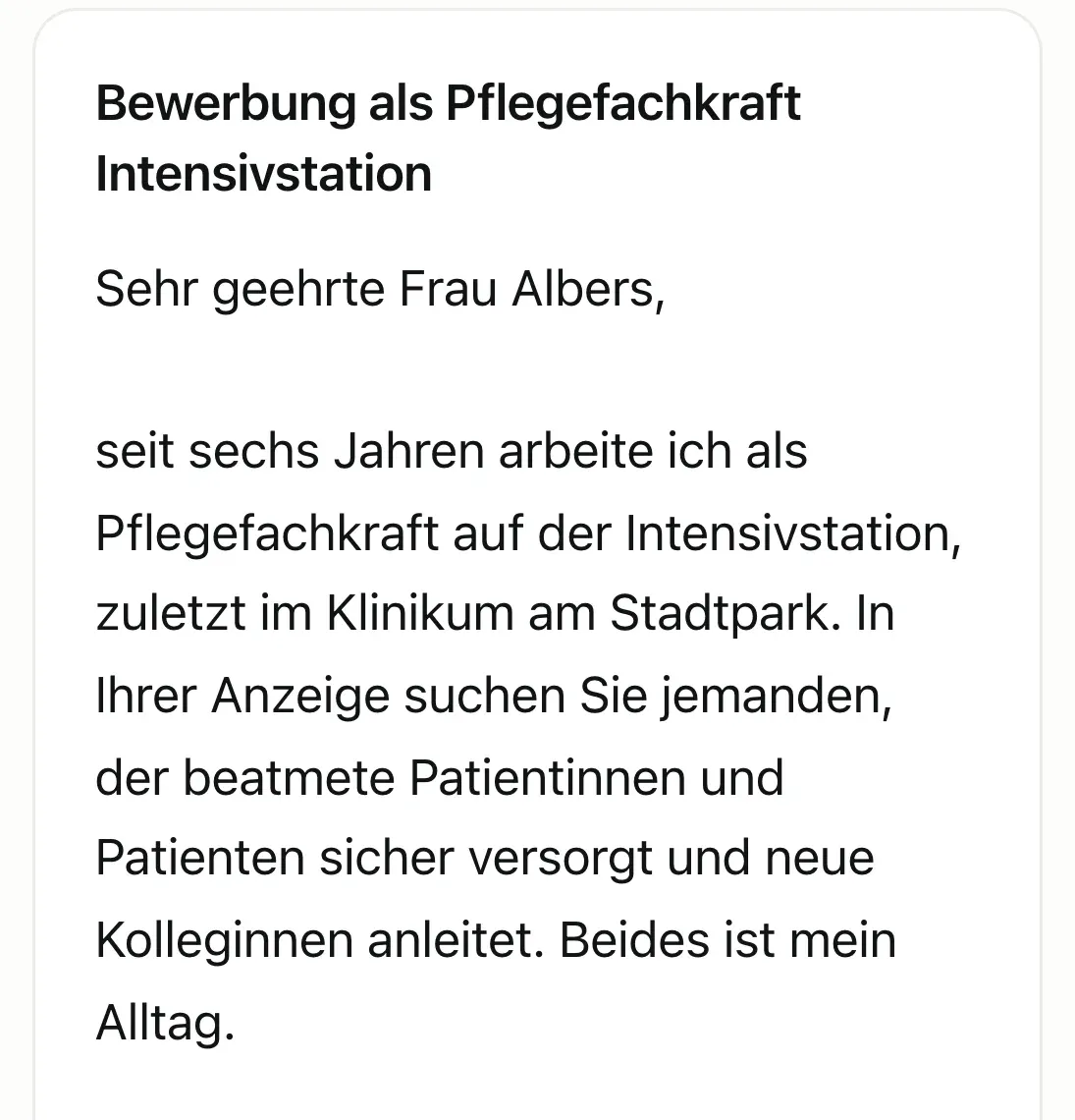 Ein Anschreiben zum Jobangebot.