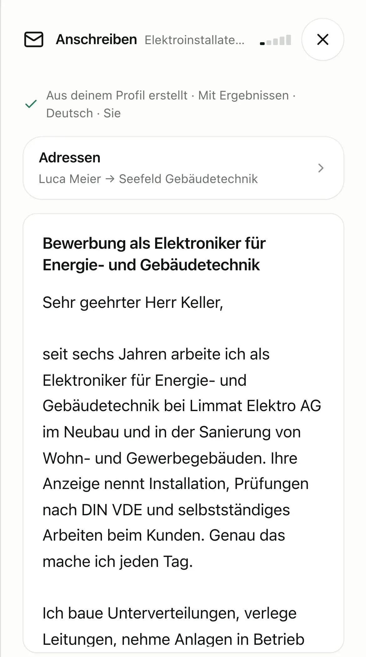 Anschreiben als Elektroniker zum Jobangebot.