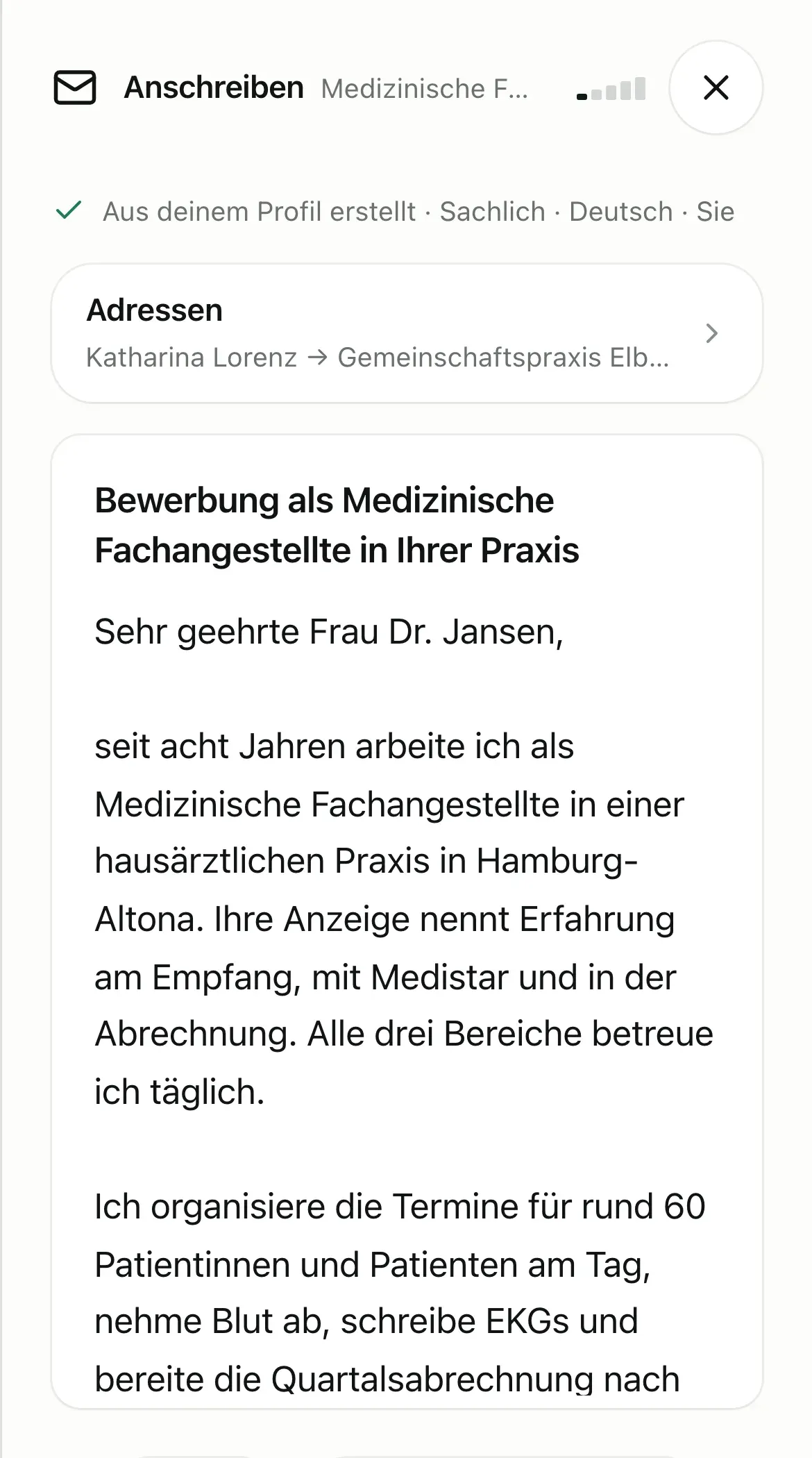 Anschreiben als Medizinische Fachangestellte zum Jobangebot.
