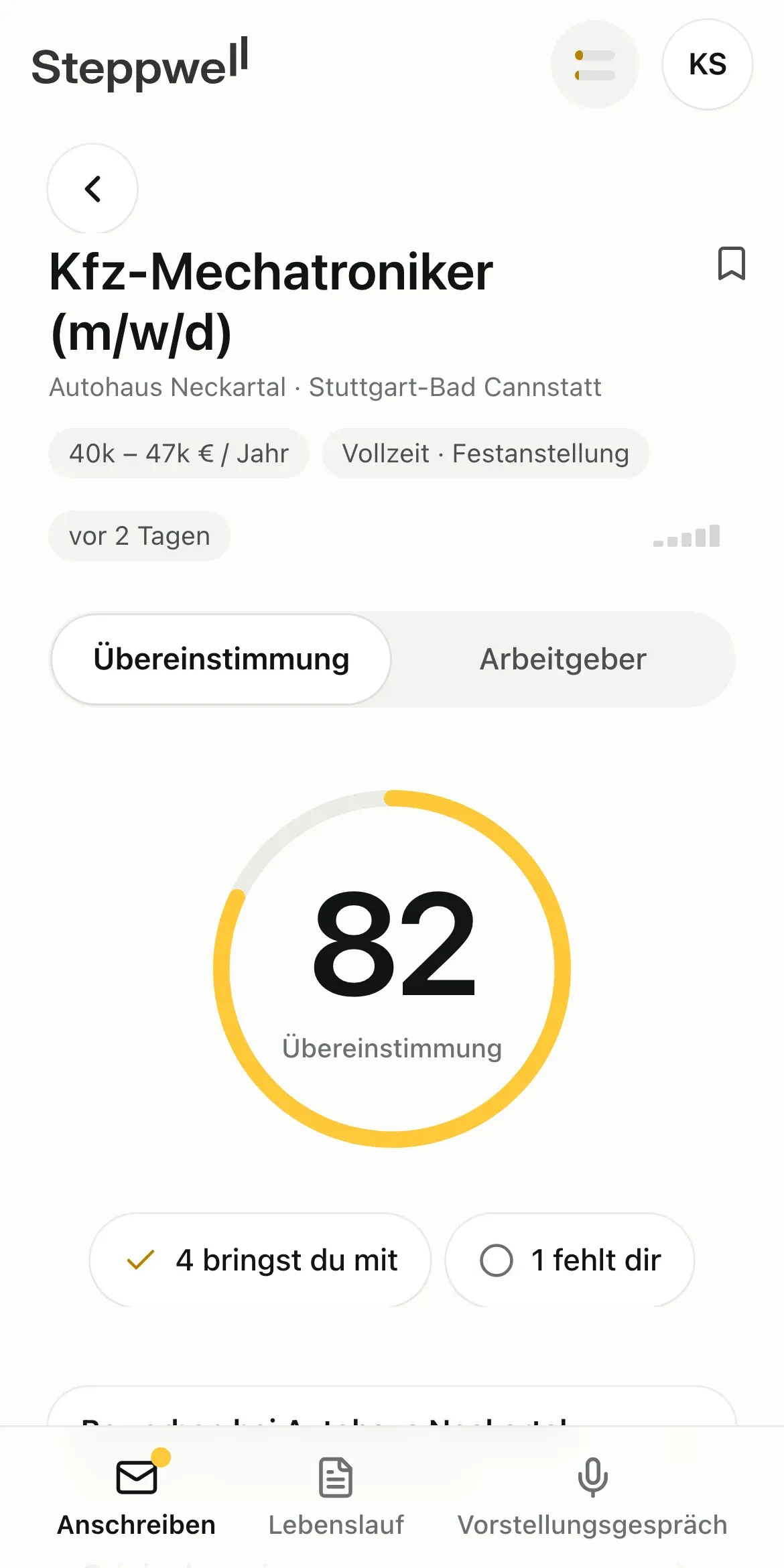 Was du für das Jobangebot mitbringst und was noch fehlt.