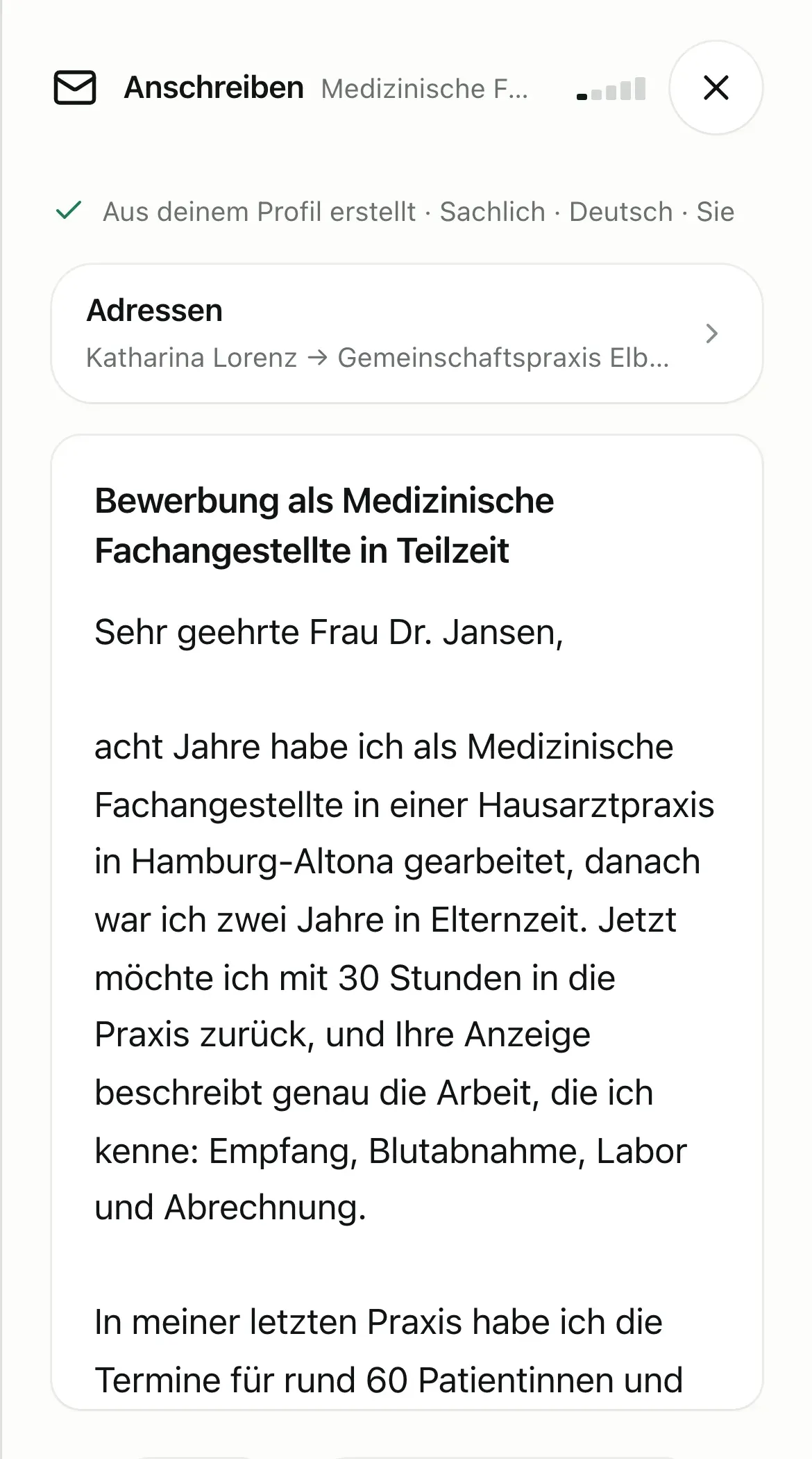Ein Anschreiben zum Jobangebot.